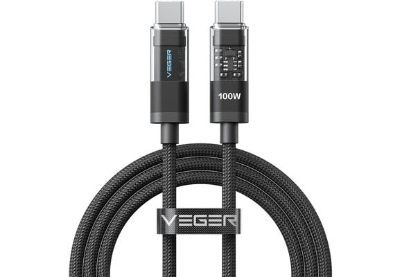 Veger CC16 USB-C naar USB-C kabel 1.5m Braided Aluminium 100 Watt met display