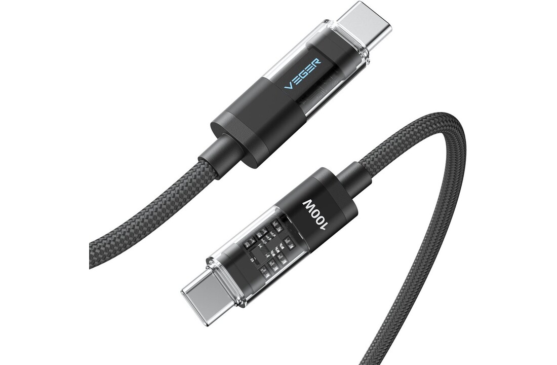Veger CC16 USB-C naar USB-C kabel 1.5m Braided Aluminium 100 Watt met display