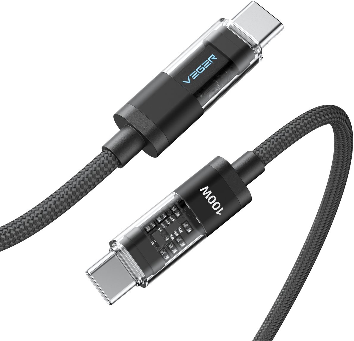 Veger CC16 USB-C naar USB-C kabel 1.5m Braided Aluminium 100 Watt met display