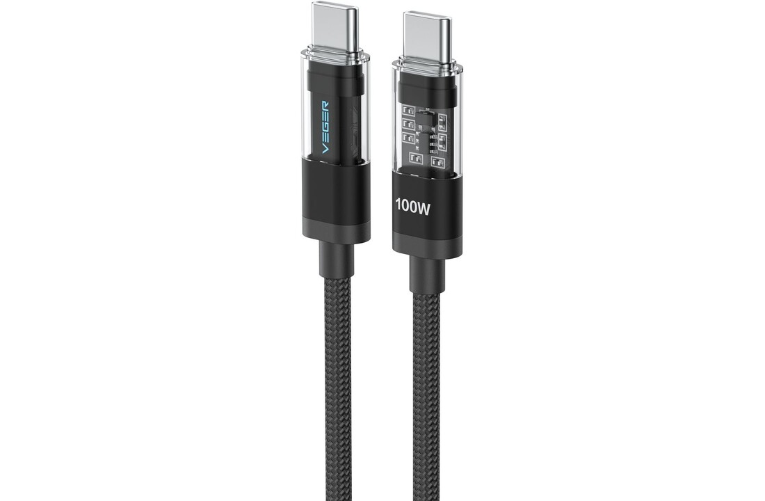 Veger CC16 USB-C naar USB-C kabel 1.5m Braided Aluminium 100 Watt met display