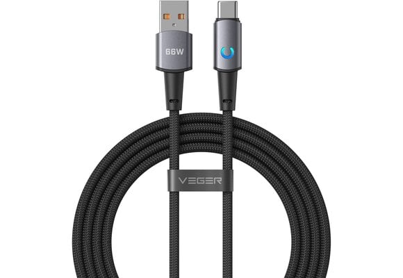 Veger AC1 USB-A naar USB-C kabel 1.2m Braided Aluminium 66 Watt