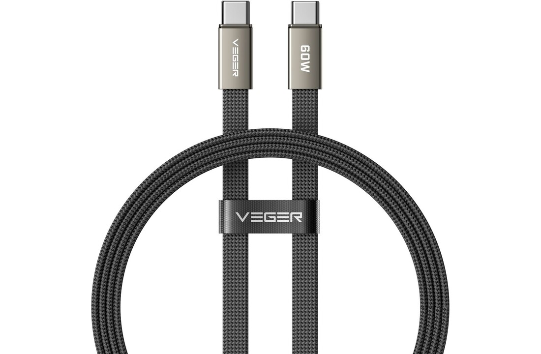 Veger CC06 USB-C naar USB-C kabel 1.2m Braided Flat 60 Watt