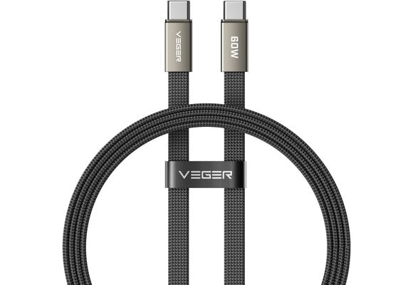 Veger CC06 USB-C naar USB-C kabel 1.2m Braided Flat 60 Watt