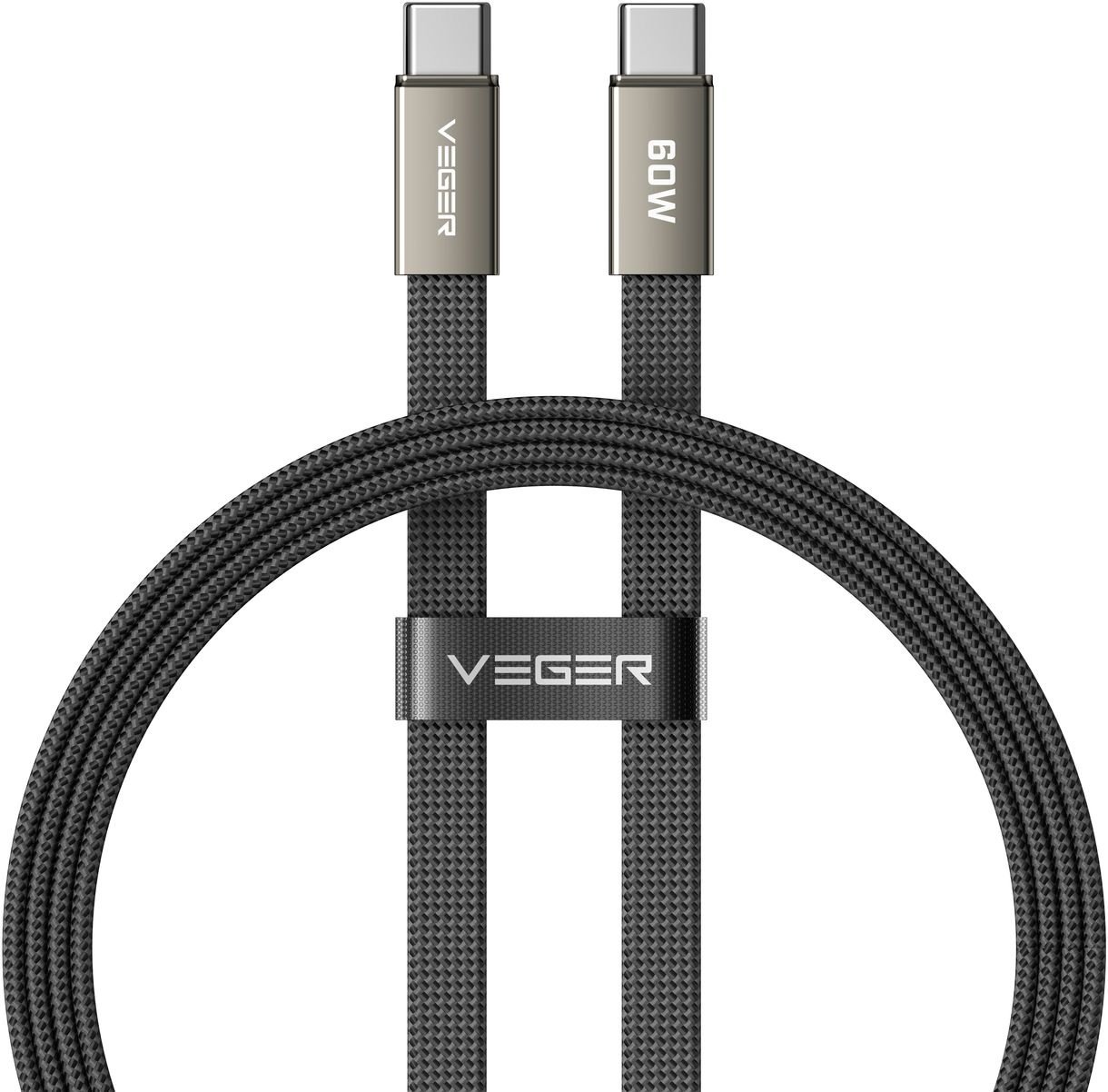 Veger CC06 USB-C naar USB-C kabel 1.2m Braided Flat 60 Watt
