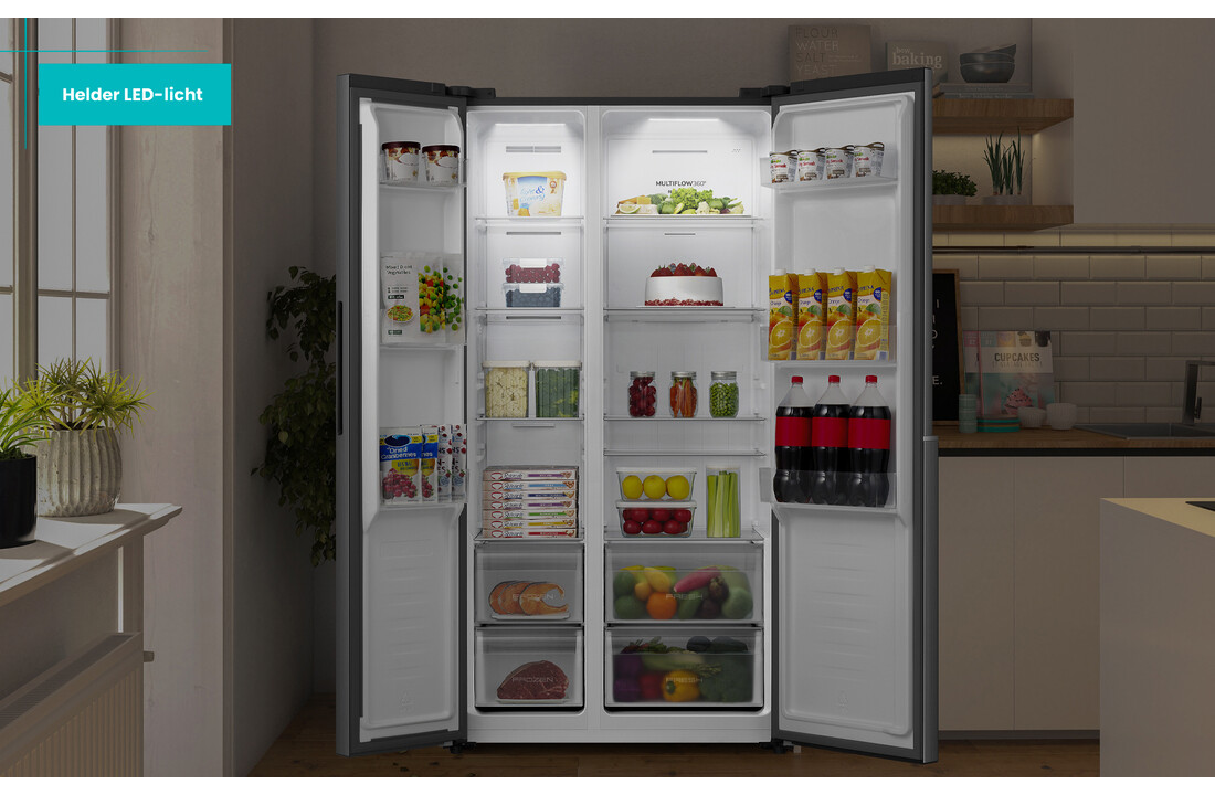 ETNA AKV6178IRVS - Amerikaanse koelkast RVS.