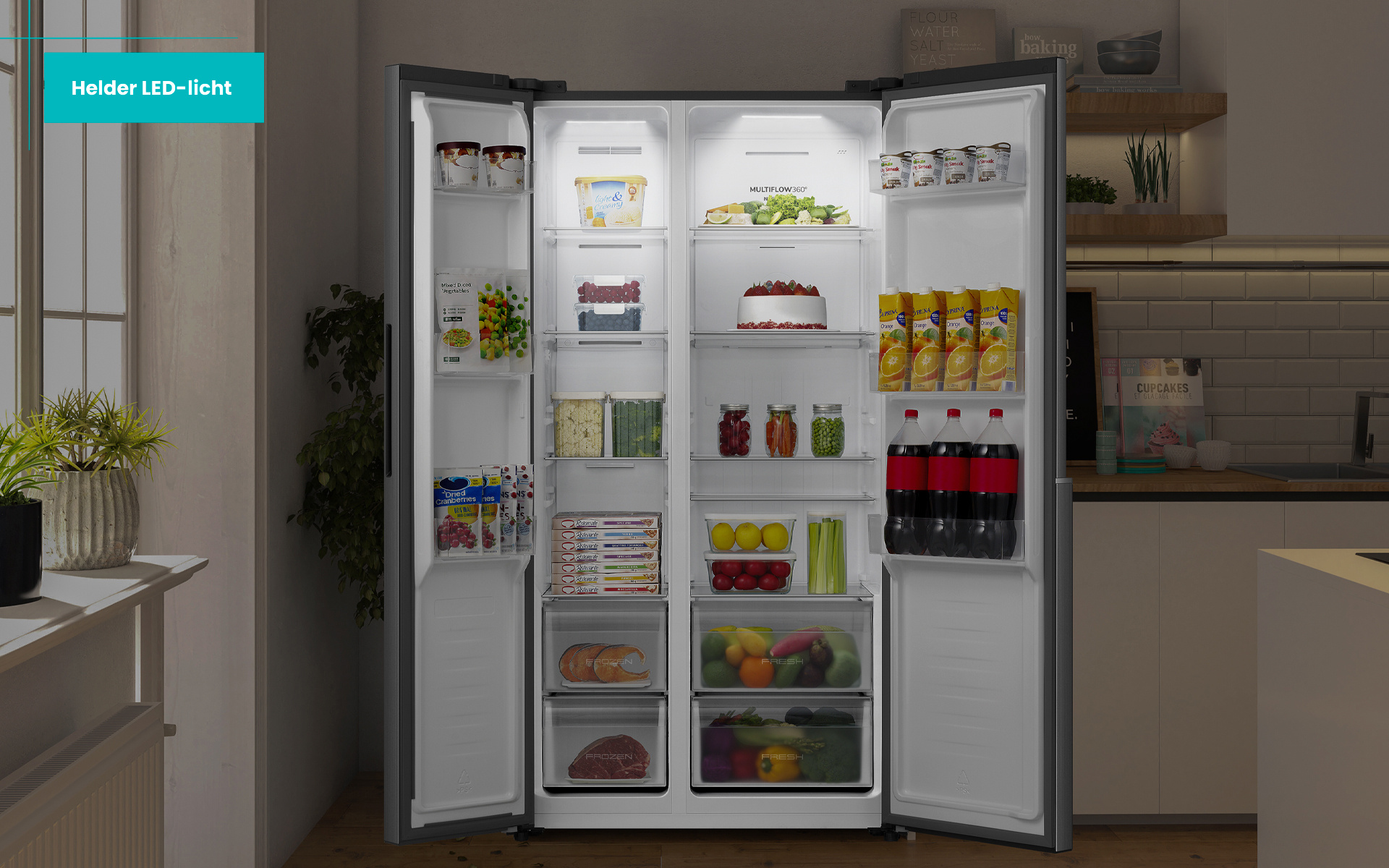 ETNA AKV6178IRVS - Amerikaanse koelkast RVS.