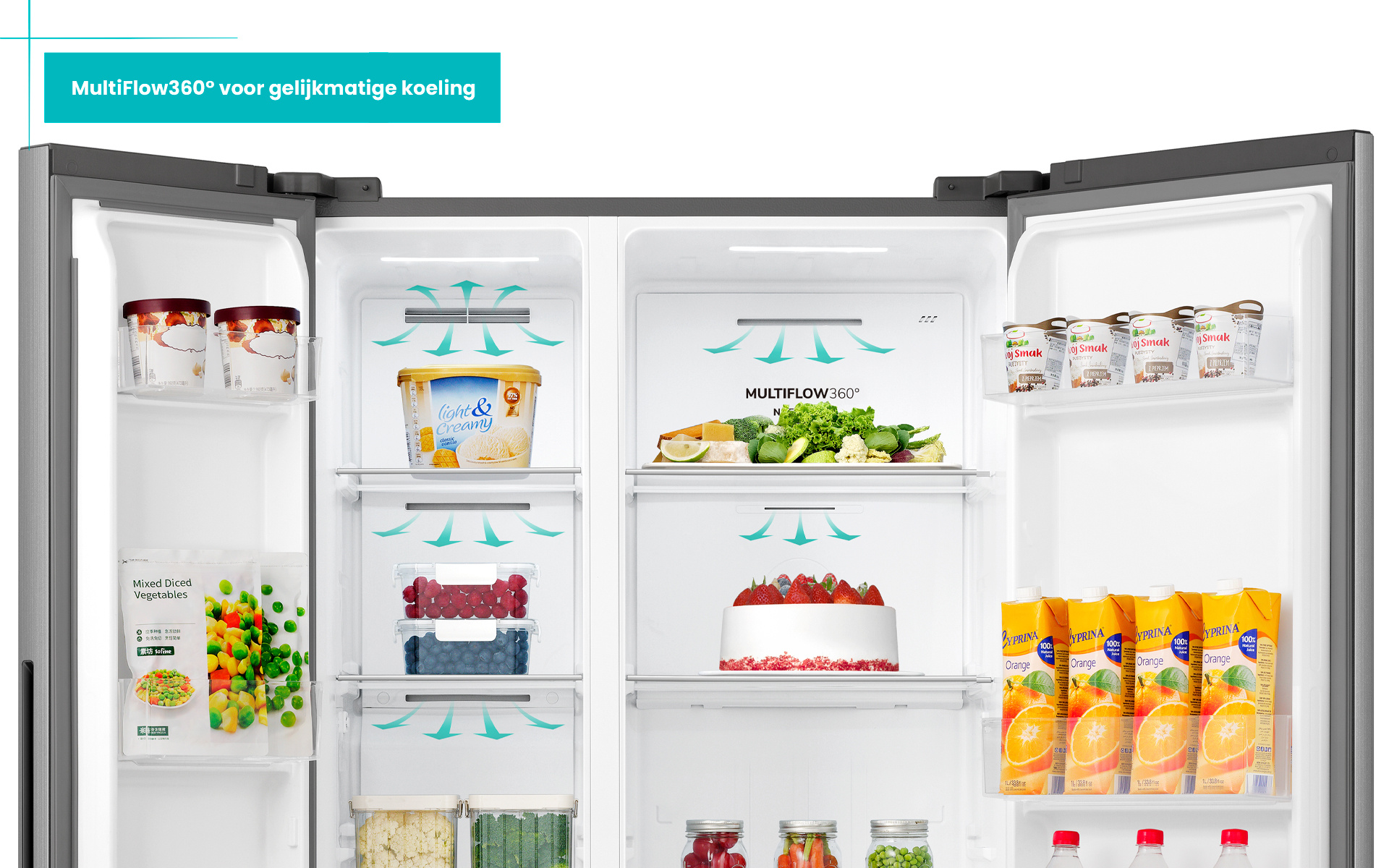 ETNA AKV6178IRVS - Amerikaanse koelkast RVS.