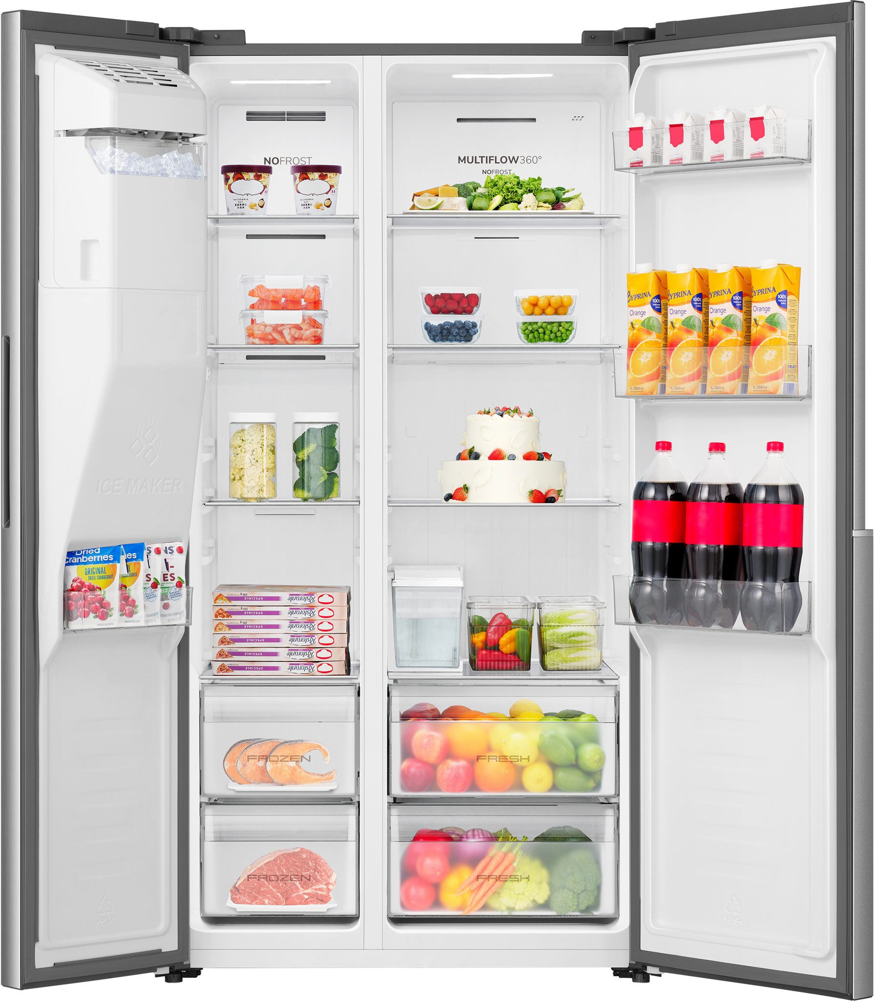 ETNA AKV6178IRVS - Amerikaanse koelkast RVS.