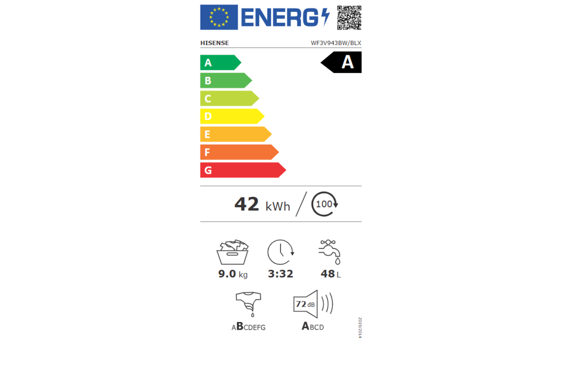 Hisense WF3V943BW/BLX - Wasmachine