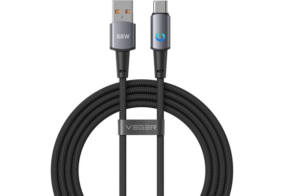 Veger AC1 USB-A naar USB-C kabel 1.2m Braided Aluminium 66 Watt
