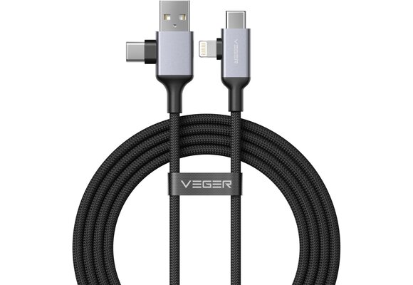Veger V313 4 in 1 USB-A USB-C Lightning kabel 1.2m Braided Aluminium 60 Watt