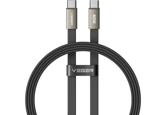 Veger CC06 USB-C naar USB-C kabel 1.2m Braided Flat 60 Watt