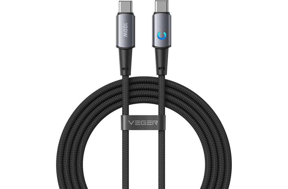 Veger CC1 USB-C naar USB-C kabel 1.5m Braided Aluminium 100 Watt