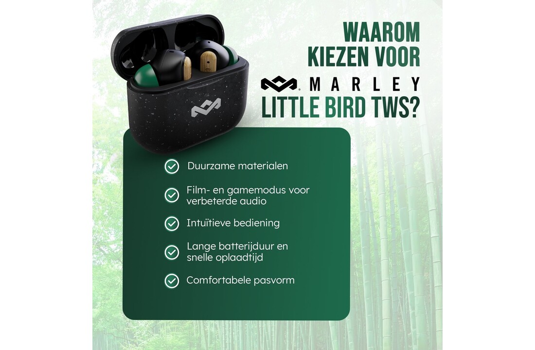 House of Marley Little Bird TWS Zwart - Draadloze oordopjes