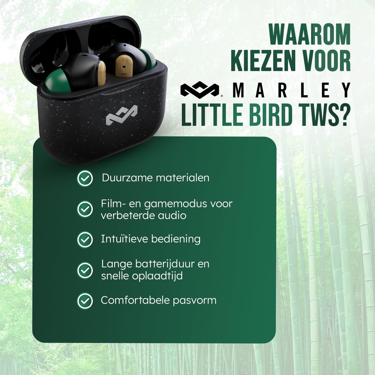 House of Marley Little Bird TWS Zwart - Draadloze oordopjes