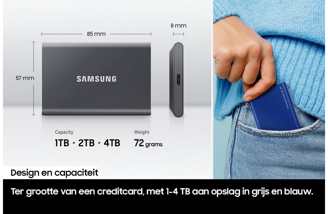 Samsung T7 Portable SSD 1TB Grijs - Externe schijf