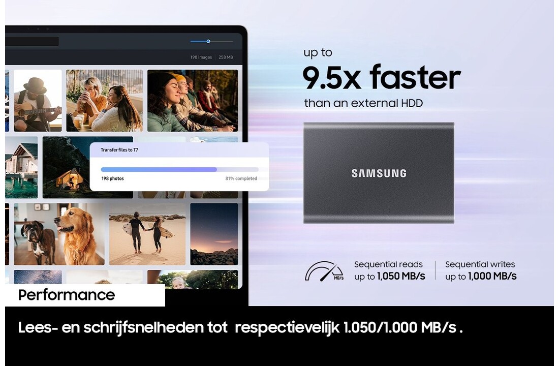 Samsung T7 Portable SSD 1TB Grijs - Externe schijf