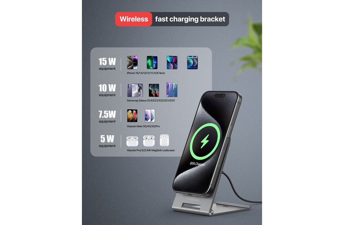 Veger Q7 15W Draadloze opklapbare snellader