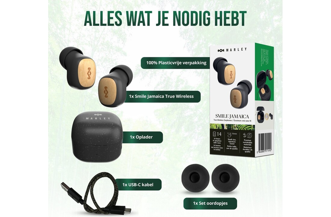 House of Marley Smile Jamaica Mini True Wireless Signature Black - Draadloze oordopjes