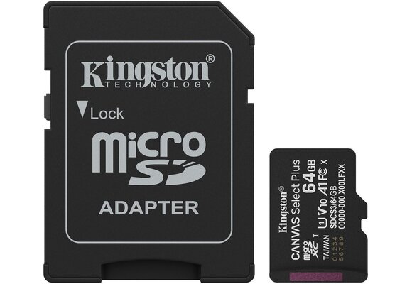 Kingston Canvas Select Plus Gen. 3 microSDXC 64GB met SD-adapter - Micro SD kaart