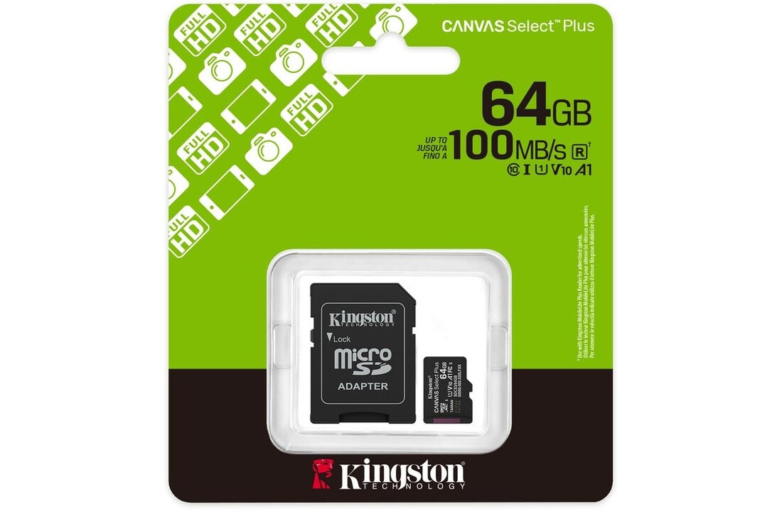 Kingston Canvas Select Plus Gen. 3 microSDXC 64GB met SD-adapter - Micro SD kaart