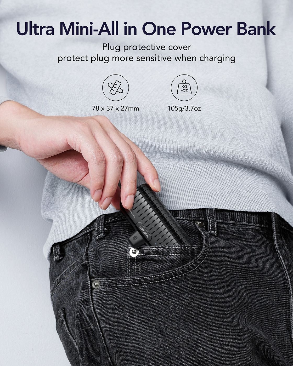 Veger PlugOn Pro-C W0558 5000mAh Zwart - Powerbank