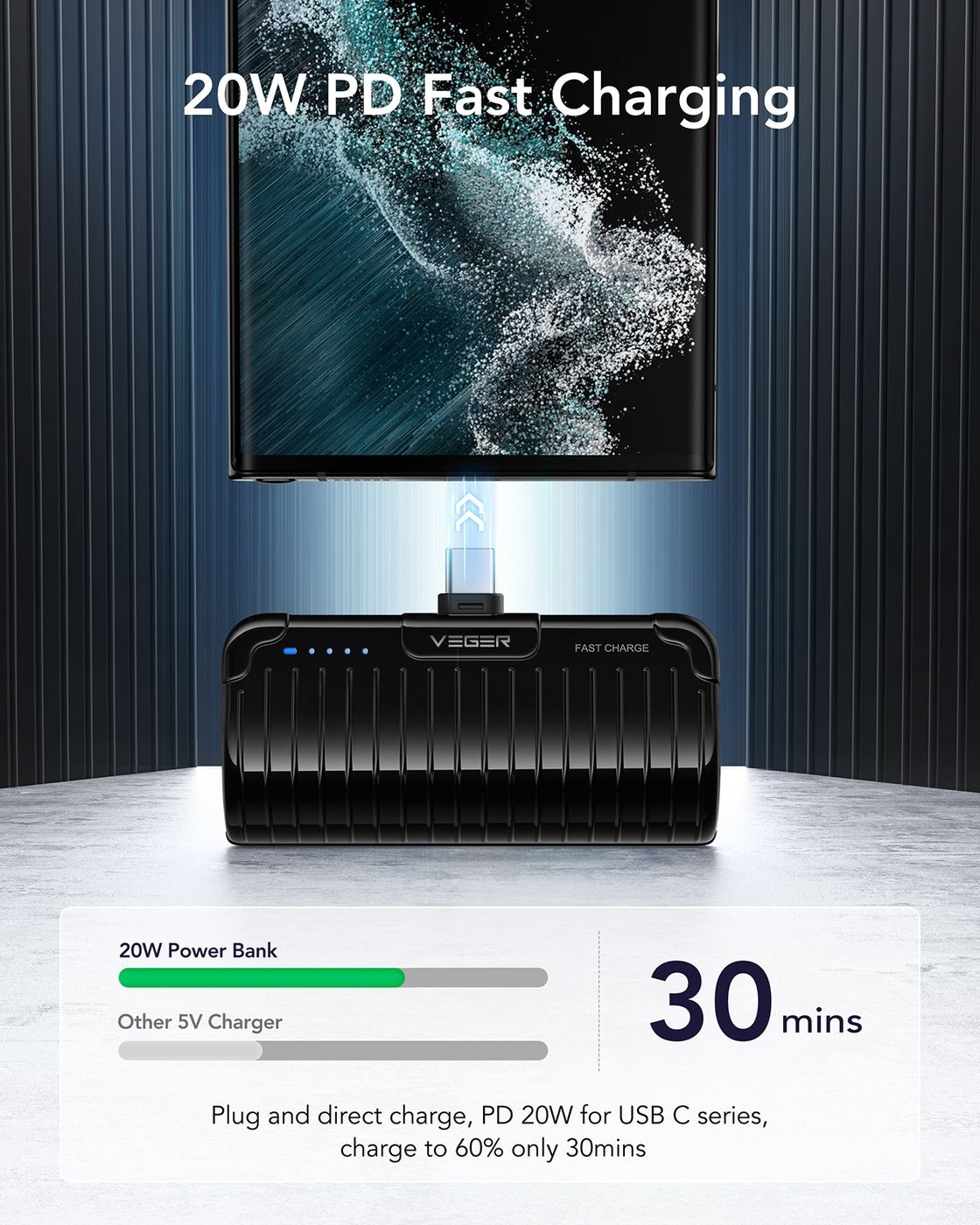 Veger PlugOn Pro-C W0558 5000mAh Zwart - Powerbank