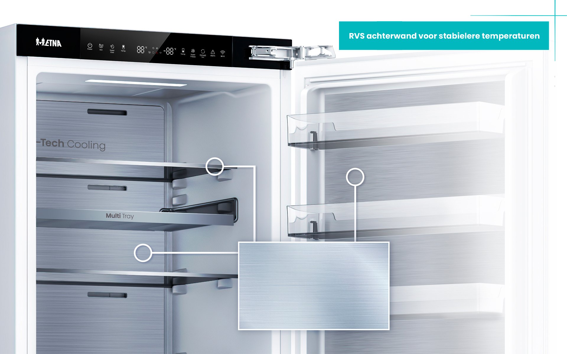 ETNA KCD9178CNF - Inbouw koel-vriescombinatie 178 cm.