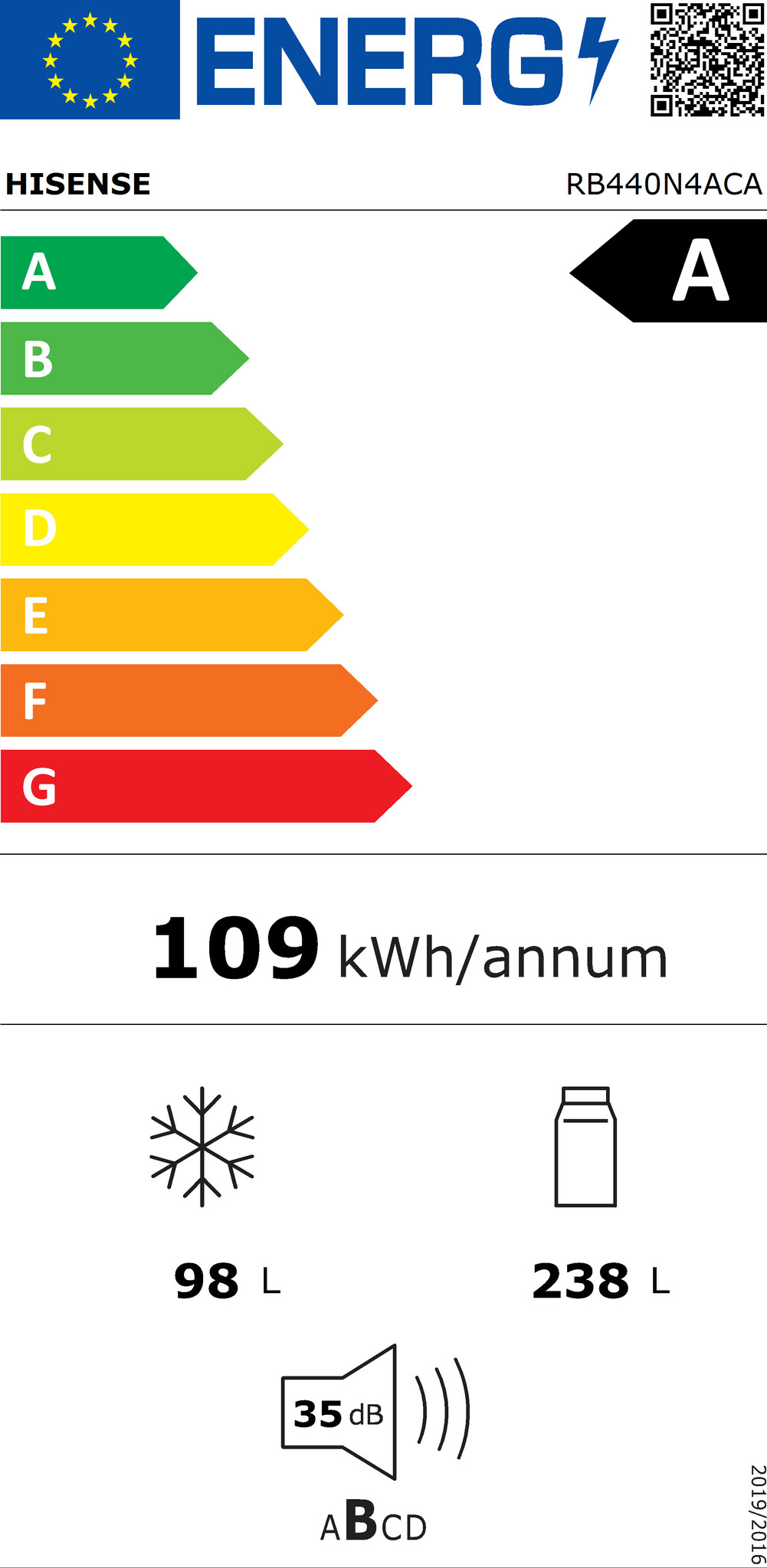 Hisense RB440N4ACA - Koel-vriescombinatie.