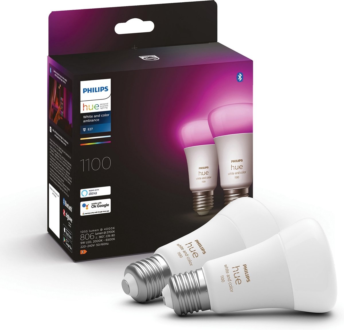 Philips Hue 2x E27 9W A60 Color Ambiance Duo Pack - Slimme lamp