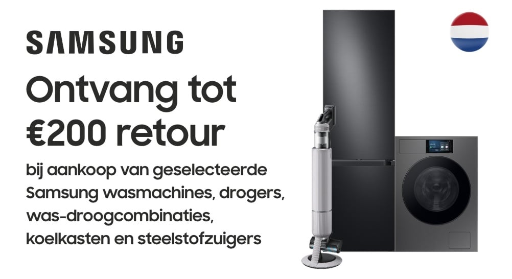 Tot €200 retour bij een deelnemende Samsung huishoudelijk apparaat