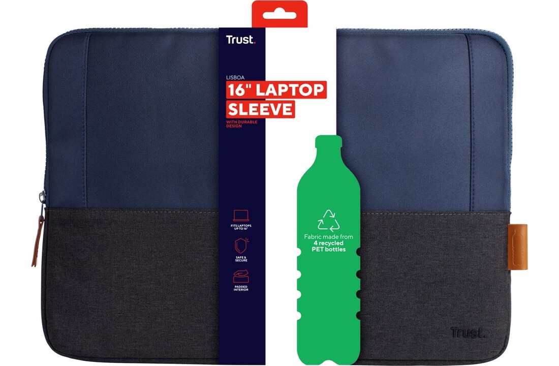 Trust Lisboa 16 inch laptop sleeve Blauw - Laptoptas