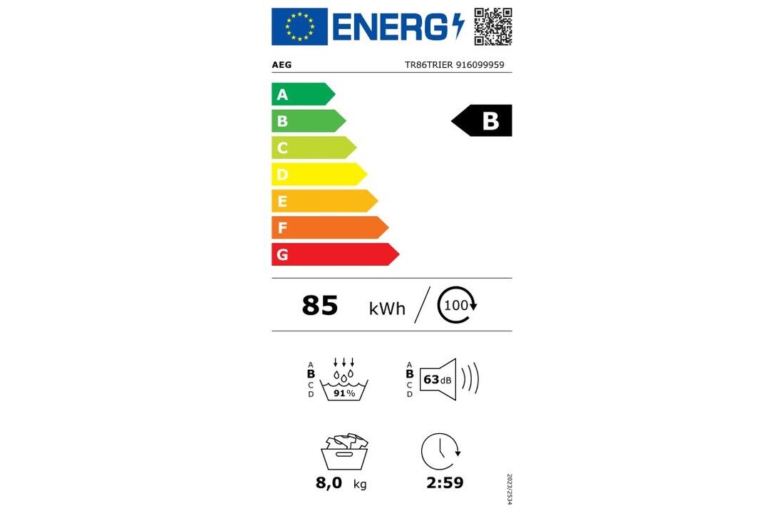 AEG TR86TRIER 8000 Serie AbsoluteCare - Warmtepompdroger
