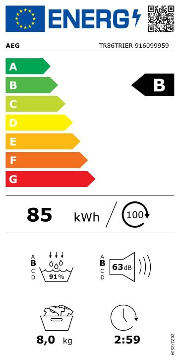 AEG TR86TRIER 8000 Serie AbsoluteCare - Warmtepompdroger