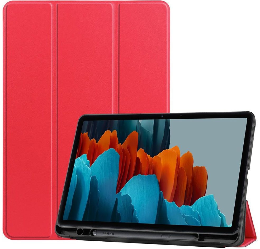 Just in Case Samsung Galaxy Tab S7 TriFold Smart Book Case Pen Slot Rood - Tablethoes