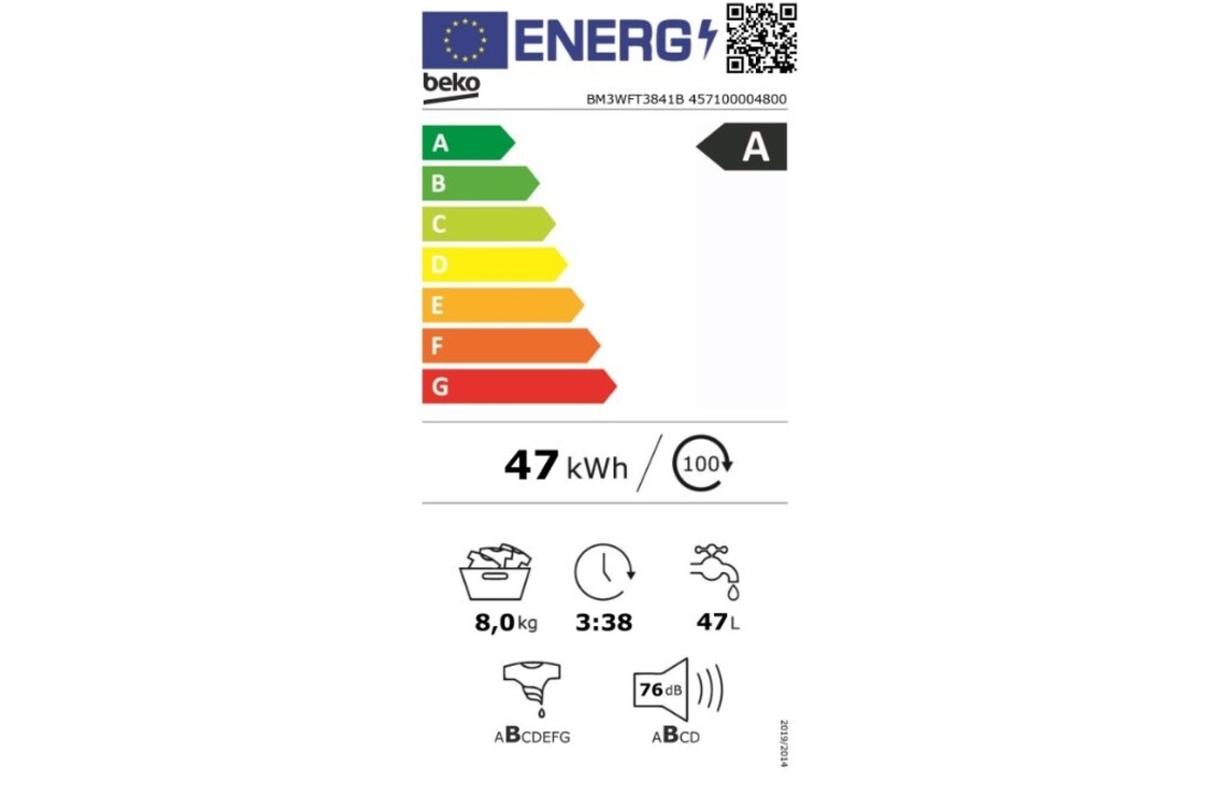 Beko BM3WFT3841B EnergySpin - Wasmachine