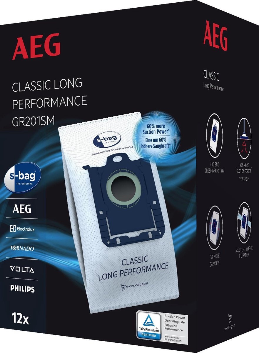 AEG GR201SM S-Bag Classic Long Performance (12 stuks) - Stofzuigerzakken