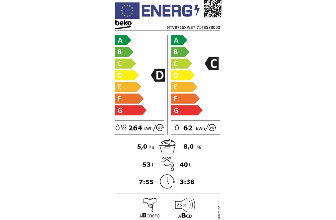 Beko HTV8716XWST - Was-droogcombinatie