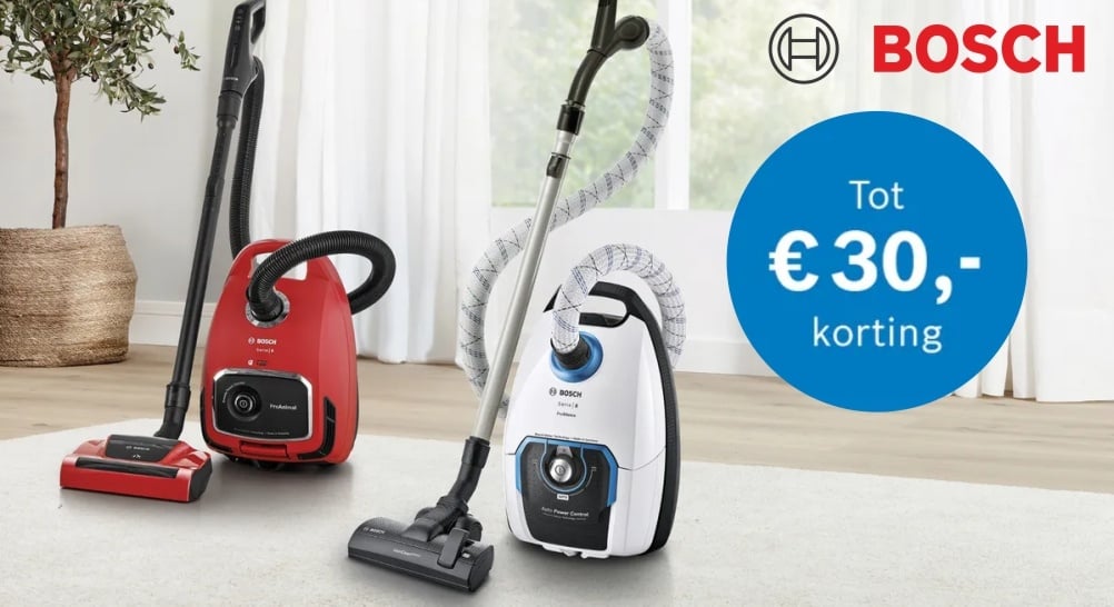 Bosch actie: Cashback op de Bosch serie 6, 7 & 8 stofzuigers met zak