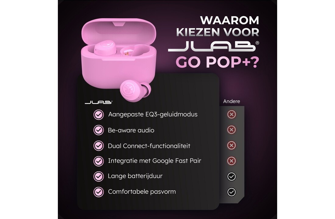 JLab Go Air Pop True Wireless Roze - Draadloze oordopjes