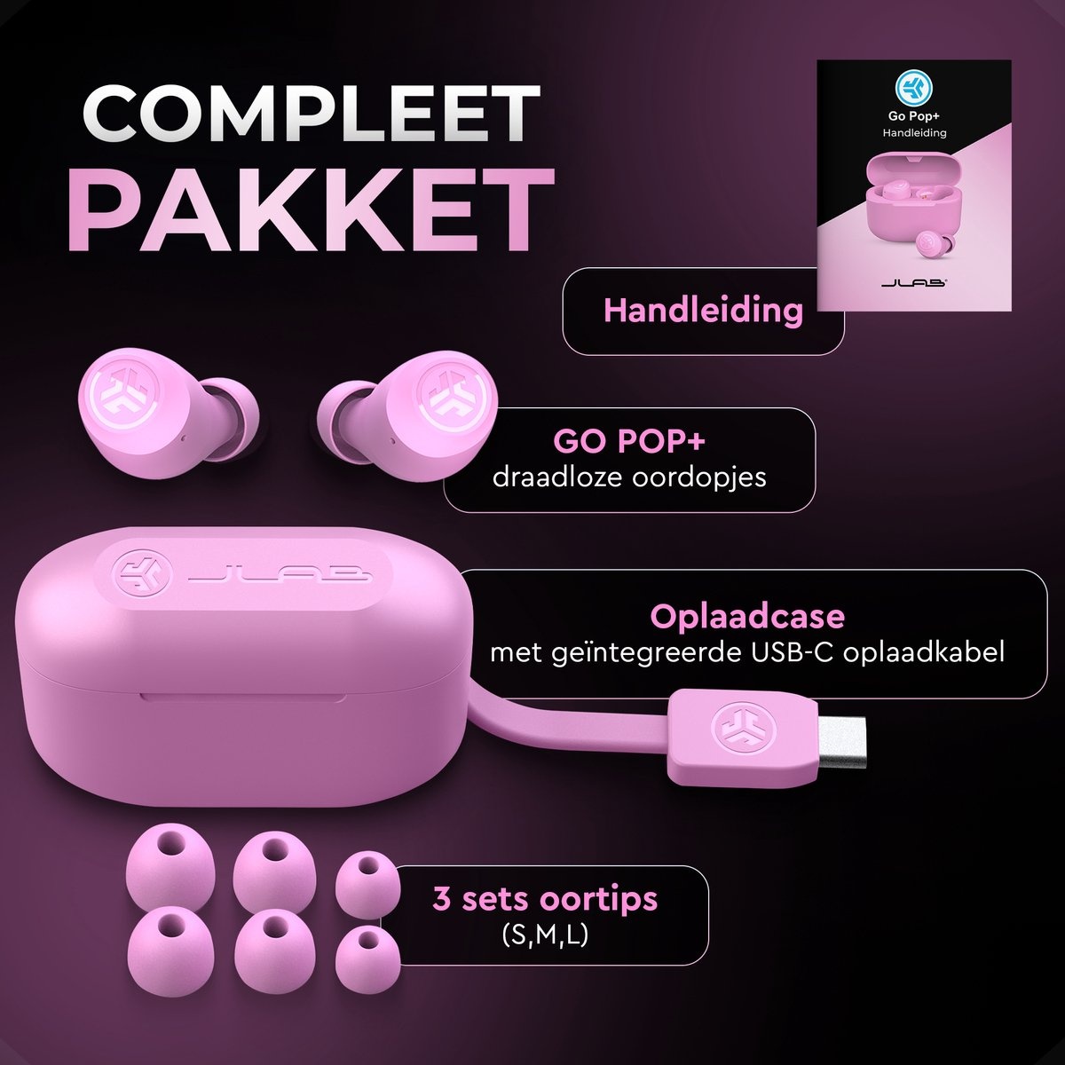 JLab Go Air Pop True Wireless Roze - Draadloze oordopjes