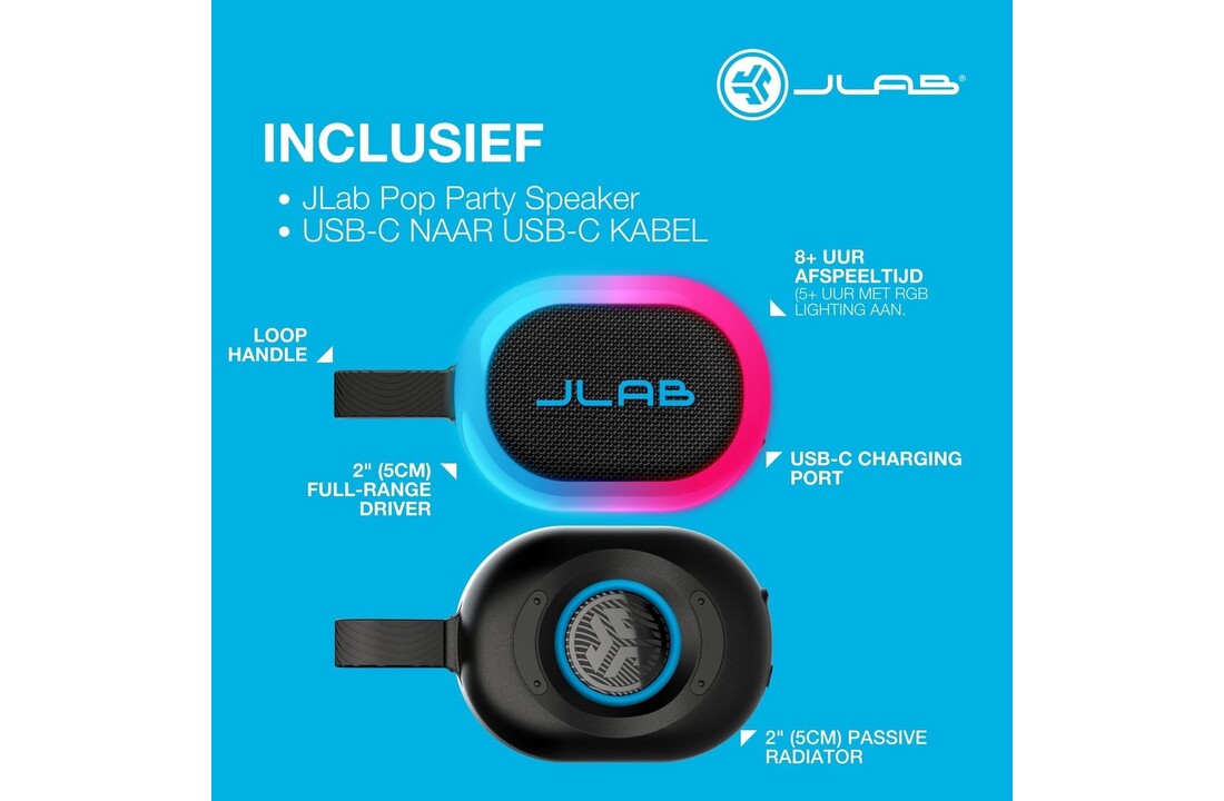JLab Pop Party Zwart - Draadloze speaker