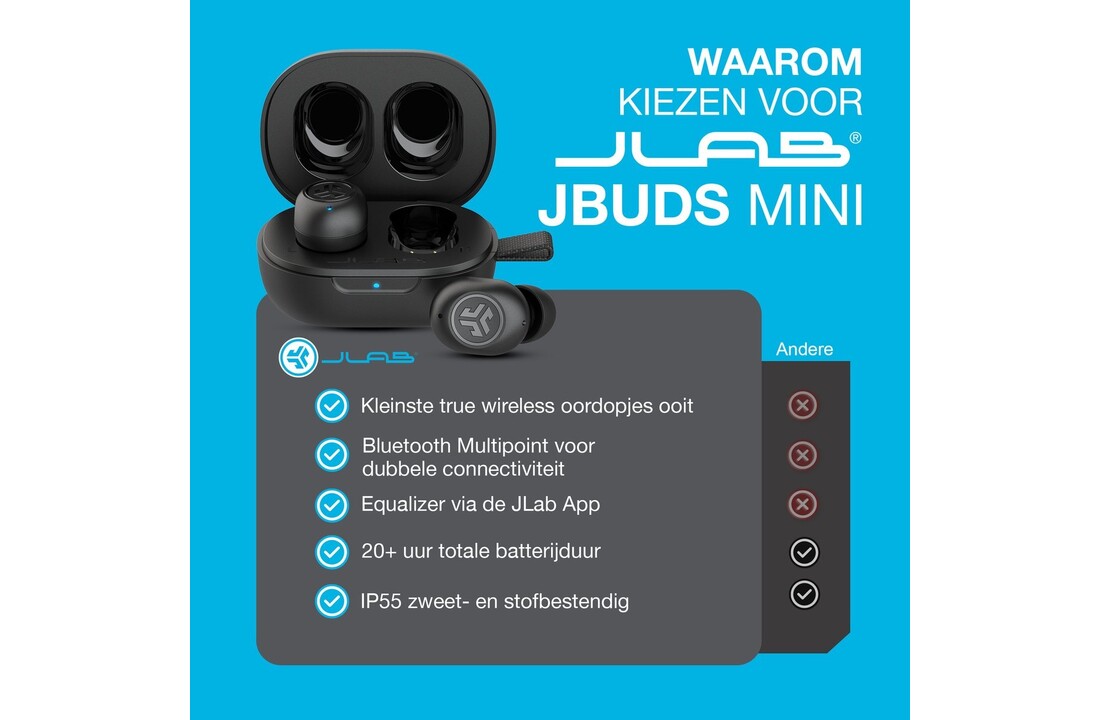 JLab JBuds Mini Zwart - Draadloze oordopjes