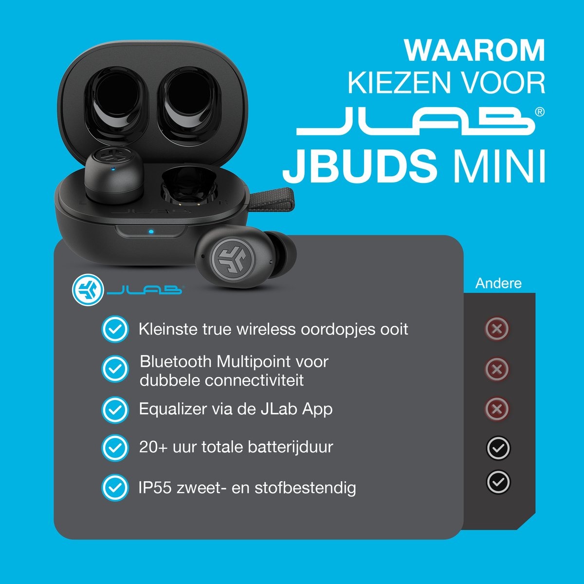 JLab JBuds Mini Zwart - Draadloze oordopjes