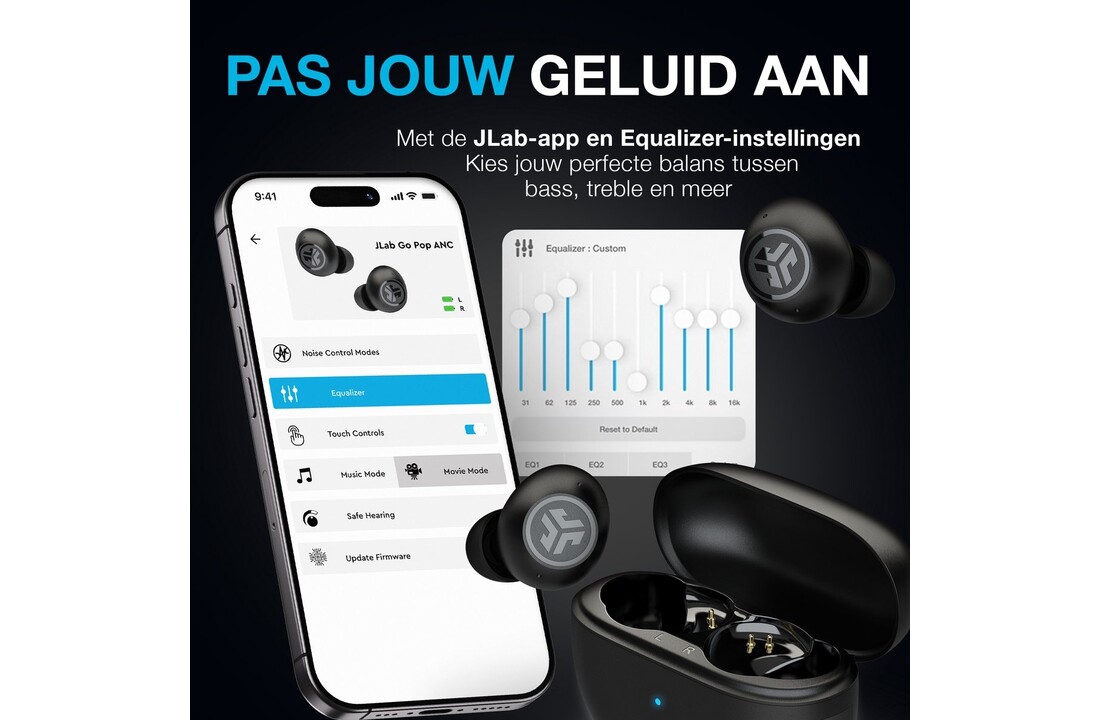 JLab Go Pop ANC TWS Zwart - Draadloze oordopjes