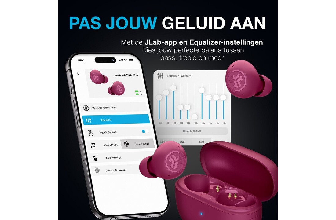 JLab Go Pop ANC TWS Fuschia - Draadloze oordopjes
