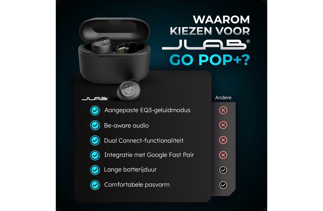 JLab Go Air Pop True Wireless Zwart - Draadloze oordopjes