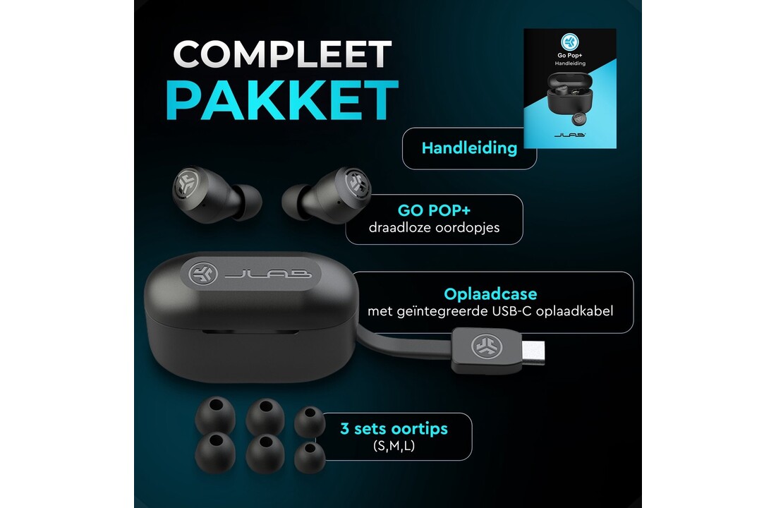 JLab Go Air Pop True Wireless Zwart - Draadloze oordopjes