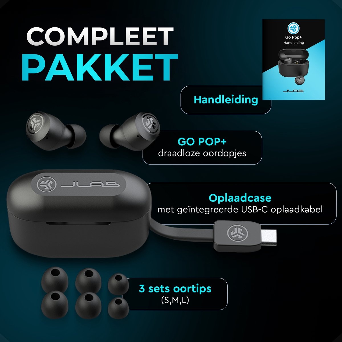 JLab Go Air Pop True Wireless Zwart - Draadloze oordopjes