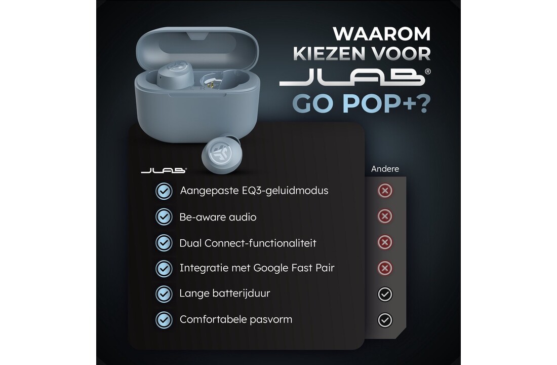 JLab Go Air Pop True Wireless Grijs - Draadloze oordopjes